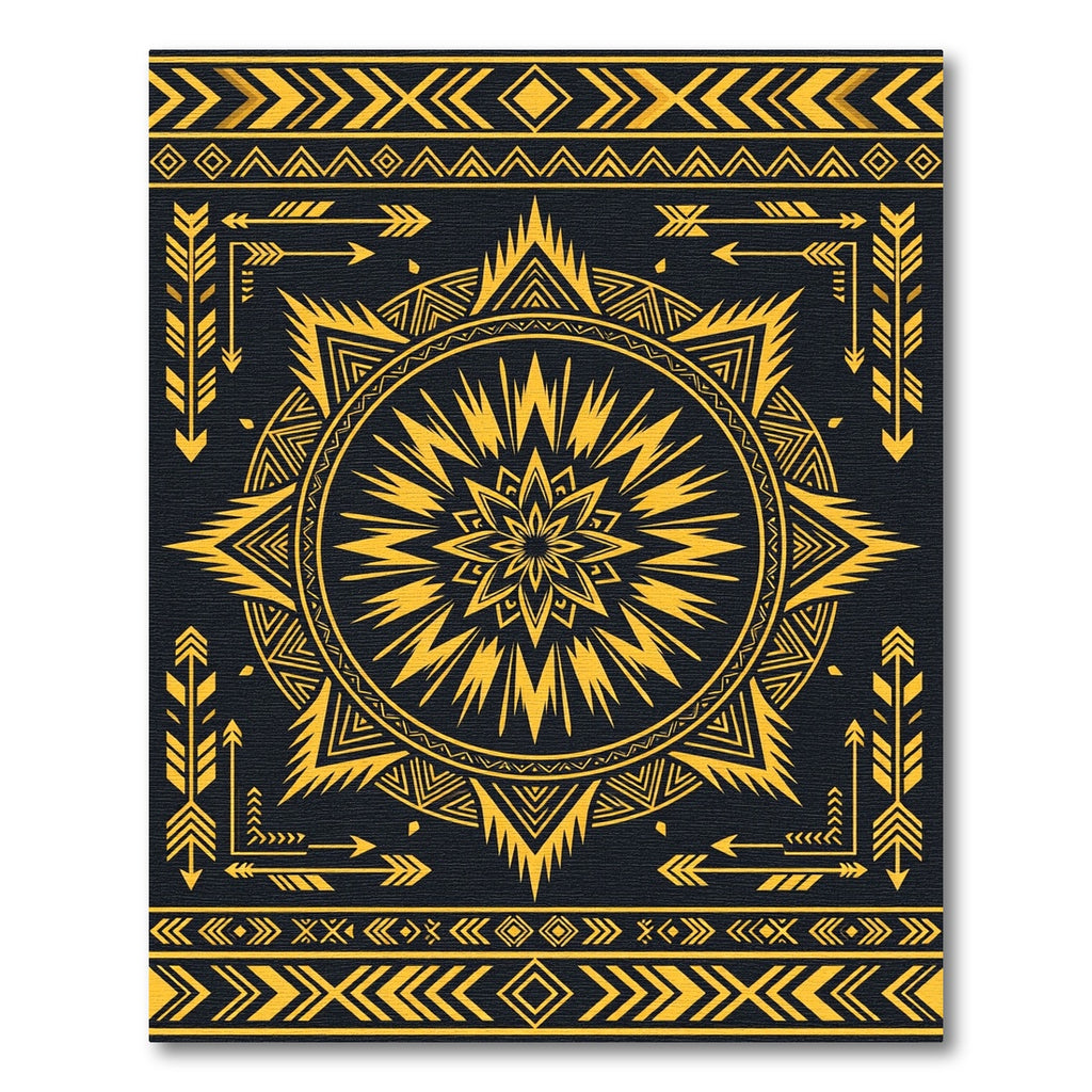 Gold Geometric Sunburst Arrow Tapestry Rug