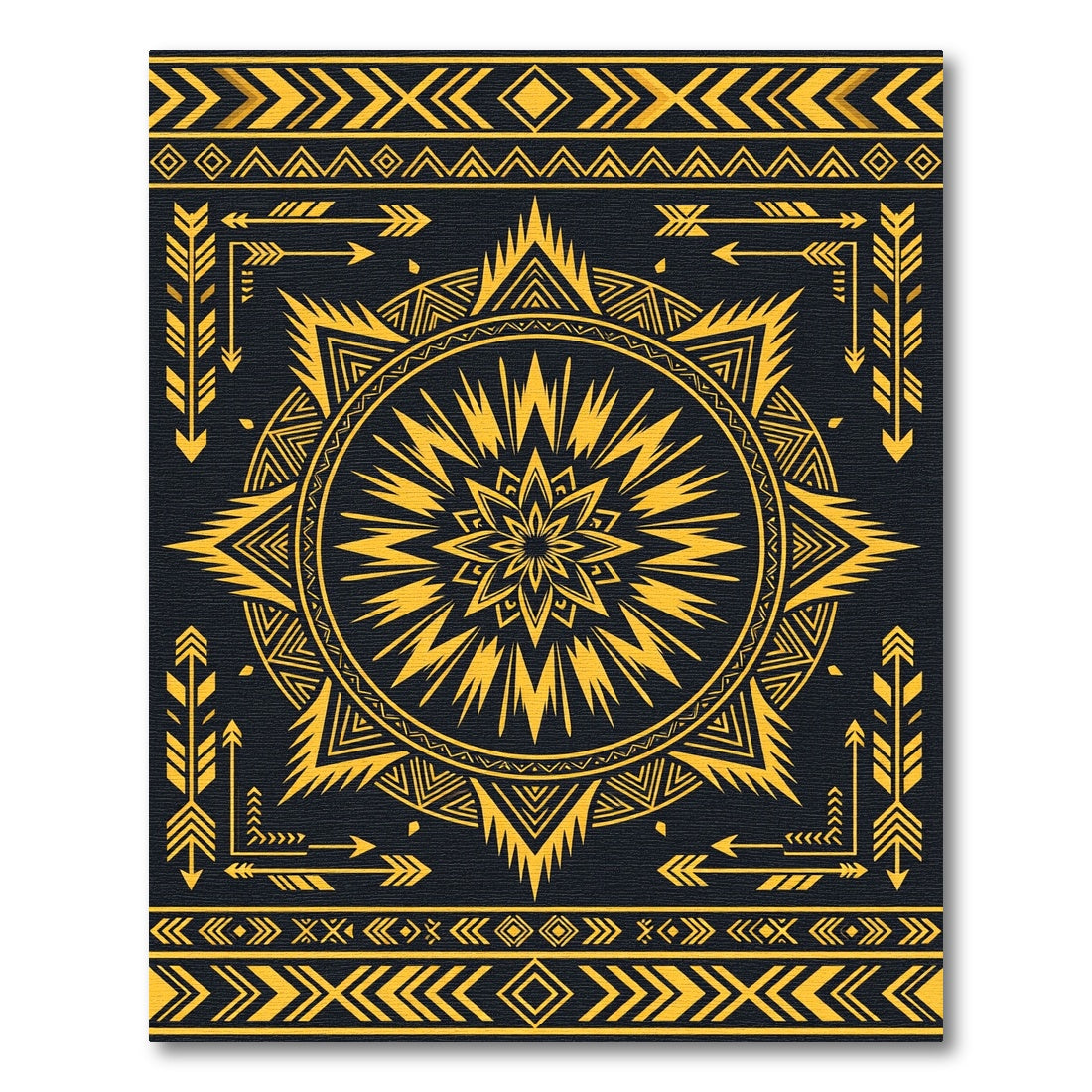 Gold Geometric Sunburst Arrow Tapestry Rug