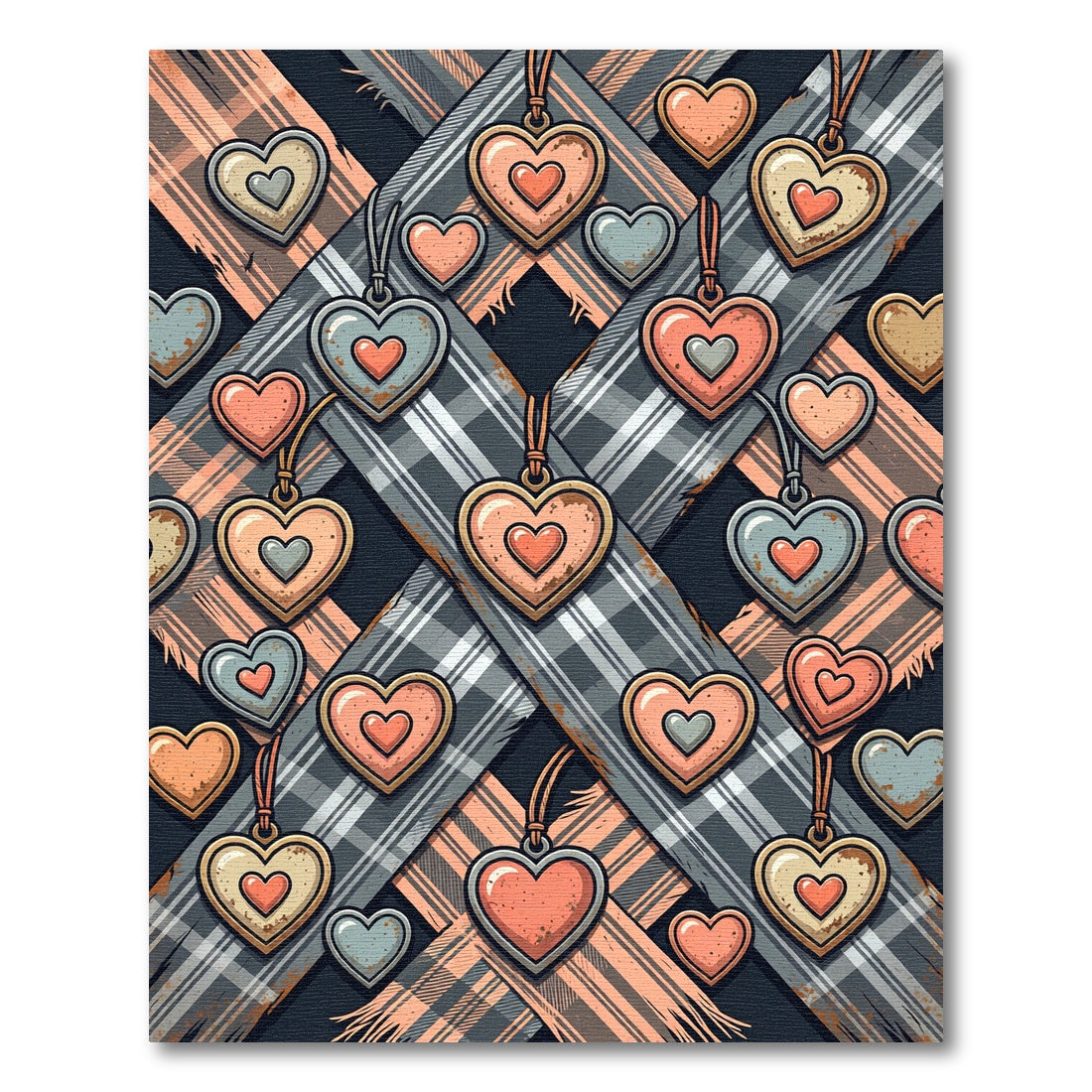 Rustic Plaid Heart Charm Tapestry Rug