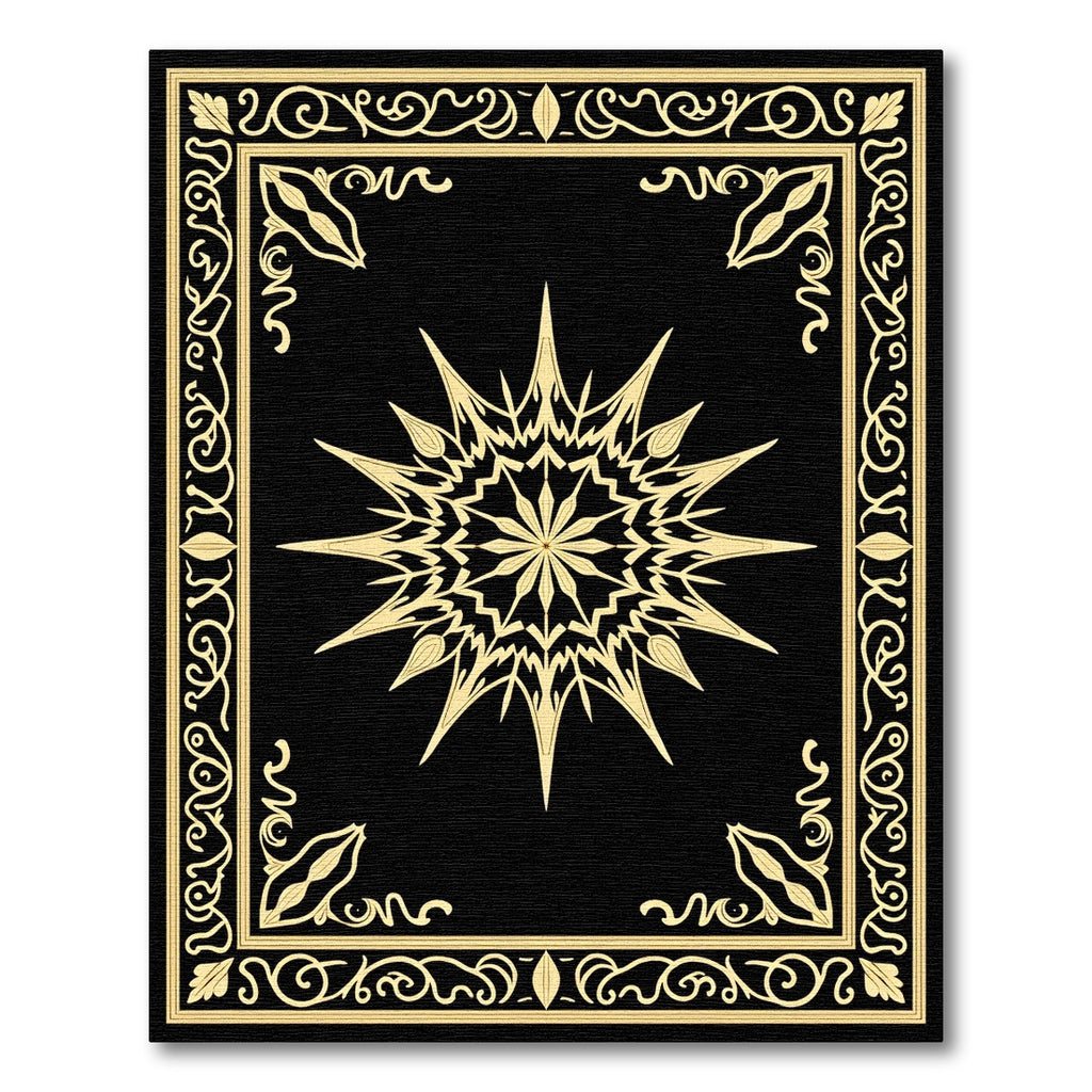 Golden Sunburst Black Elegant Medallion Rug
