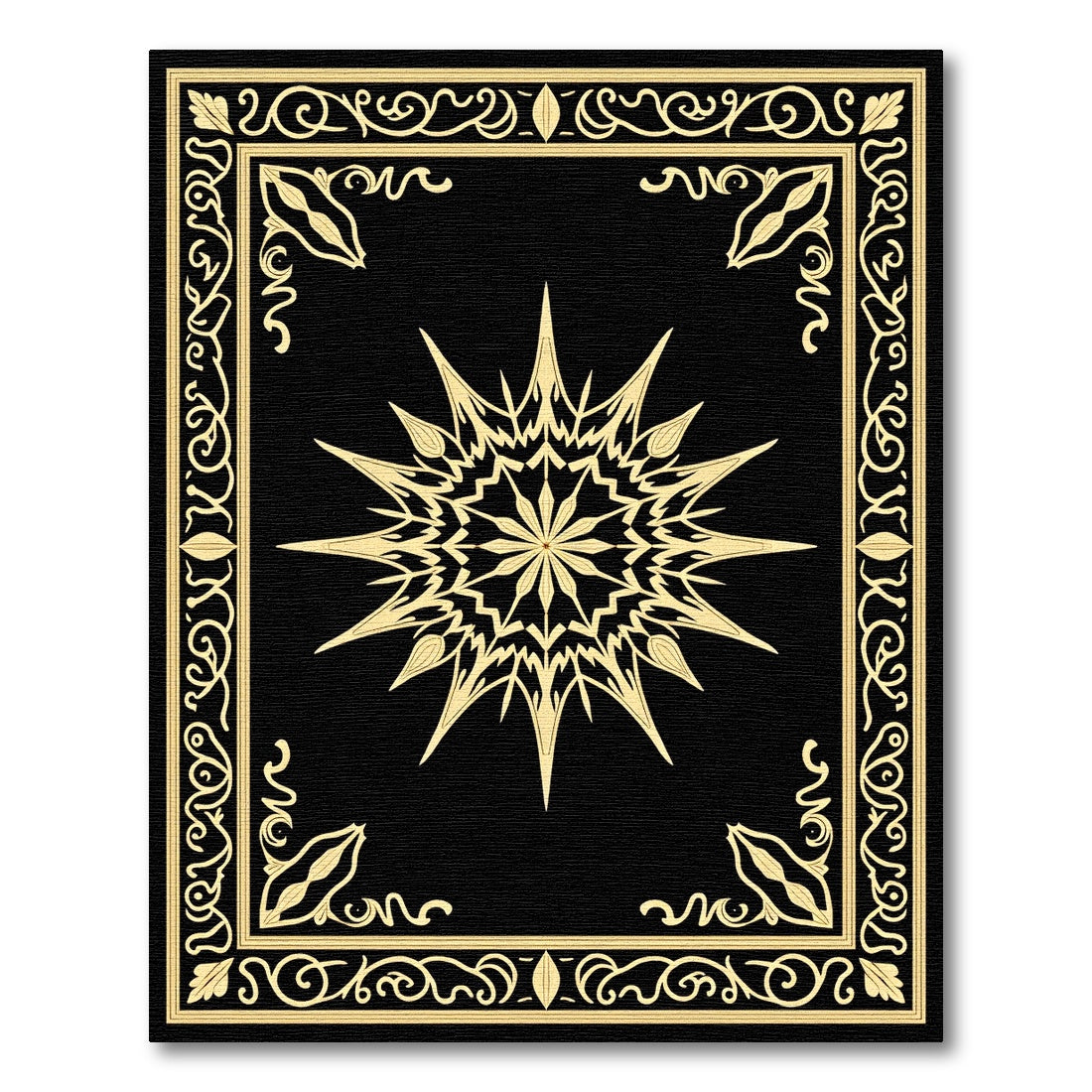 Golden Sunburst Black Elegant Medallion Rug