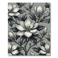 Elegant Monochrome Magnolia Botanical Arrangement Rug