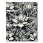 Elegant Monochrome Magnolia Botanical Arrangement Rug