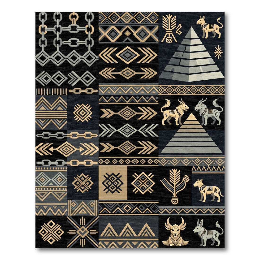 Ancient Egyptian Geometric Chain Creatures Rug