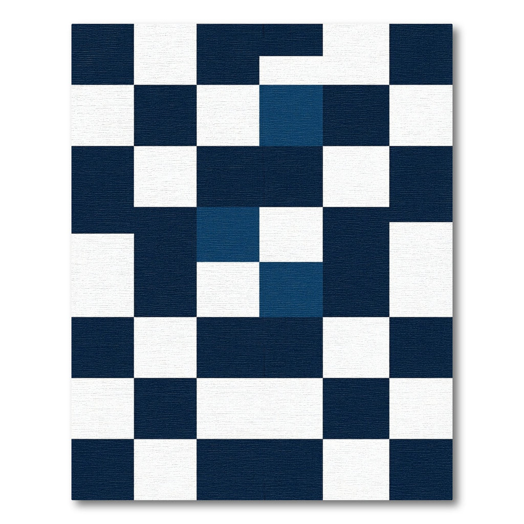 Navy White Tile Checkerboard Rug