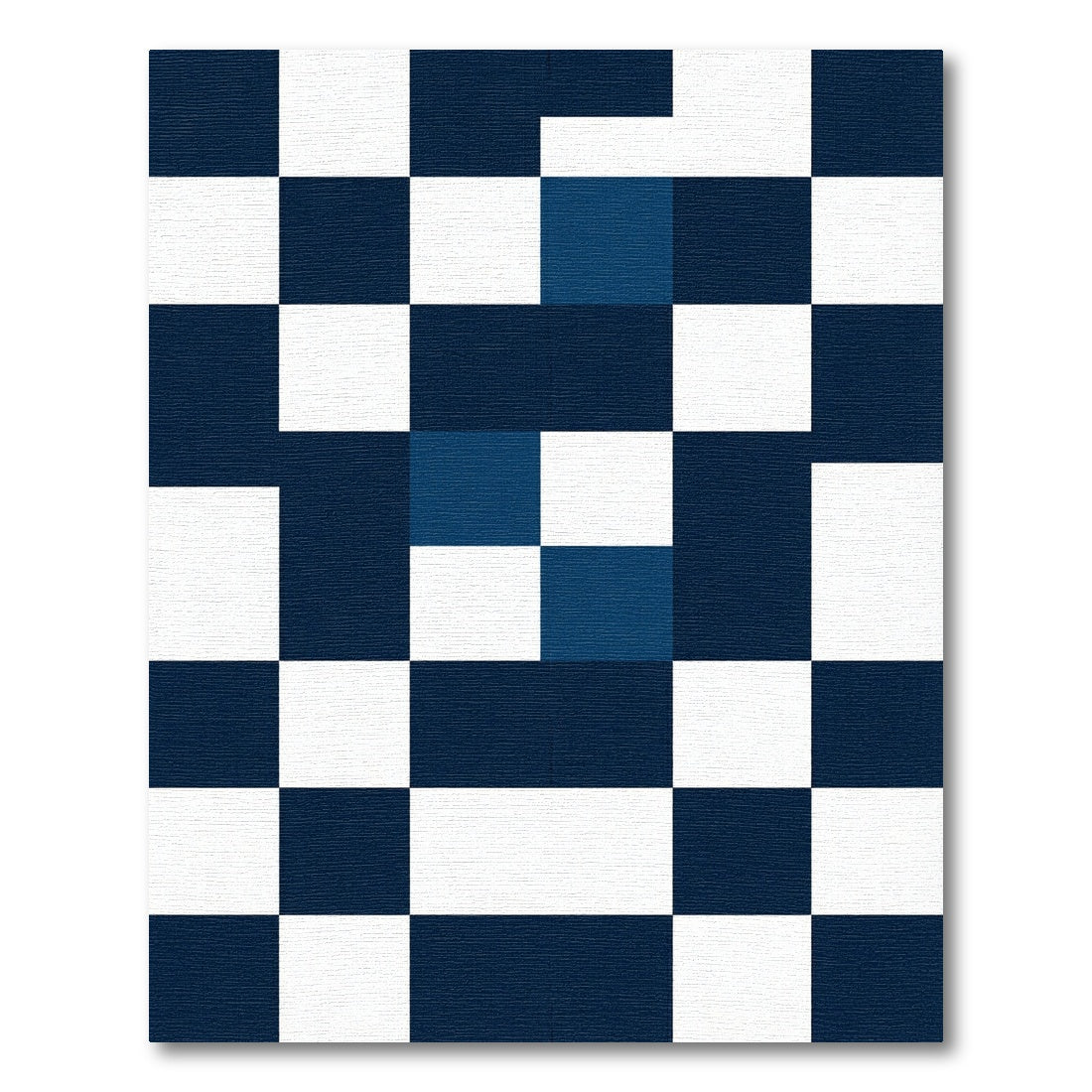 Navy White Tile Checkerboard Rug