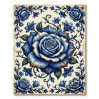 Vintage Navy Rose Floral Medallion Rug