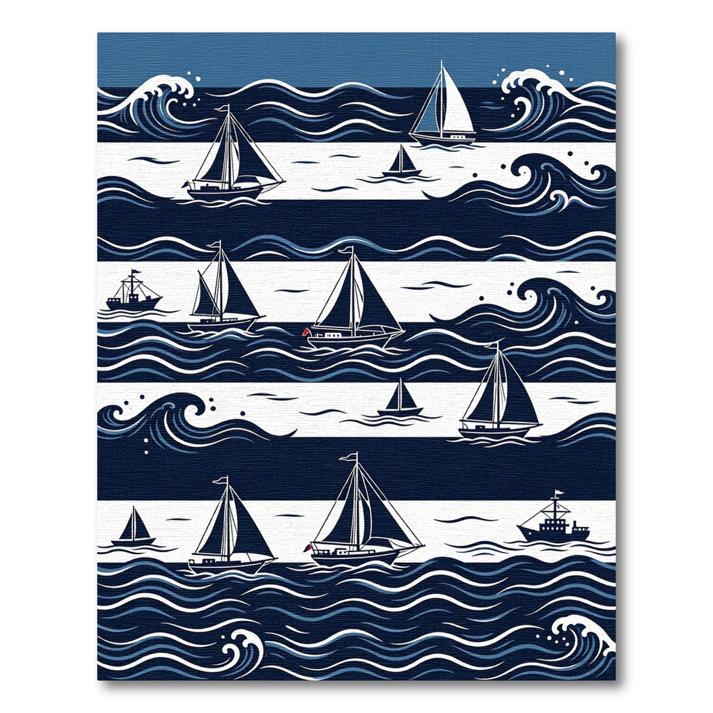 Nautical Navy White Sailing Ship Scene Rug