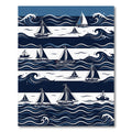 Nautical Navy White Sailing Ship Scene Rug