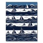 Nautical Navy White Sailing Ship Scene Rug