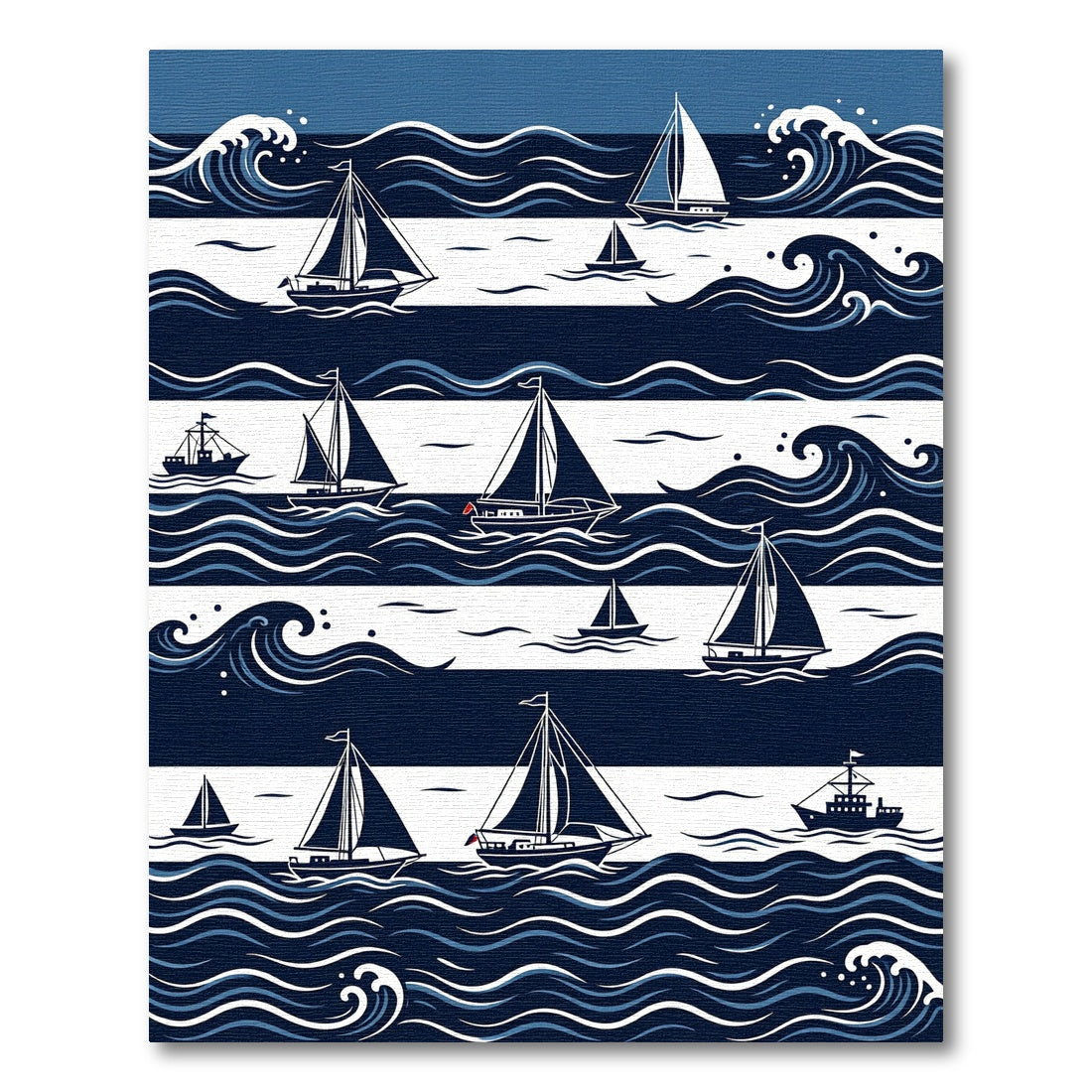 Nautical Navy White Sailing Ship Scene Rug