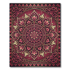 Crimson Floral Mandala Circular Ornament Rug
