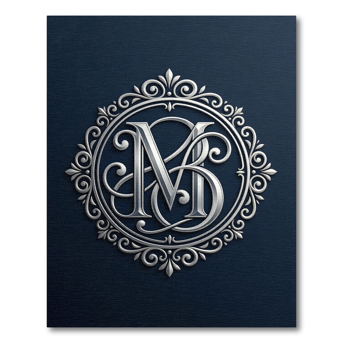 Elegant Silver Monogram Circular Emblem Rug