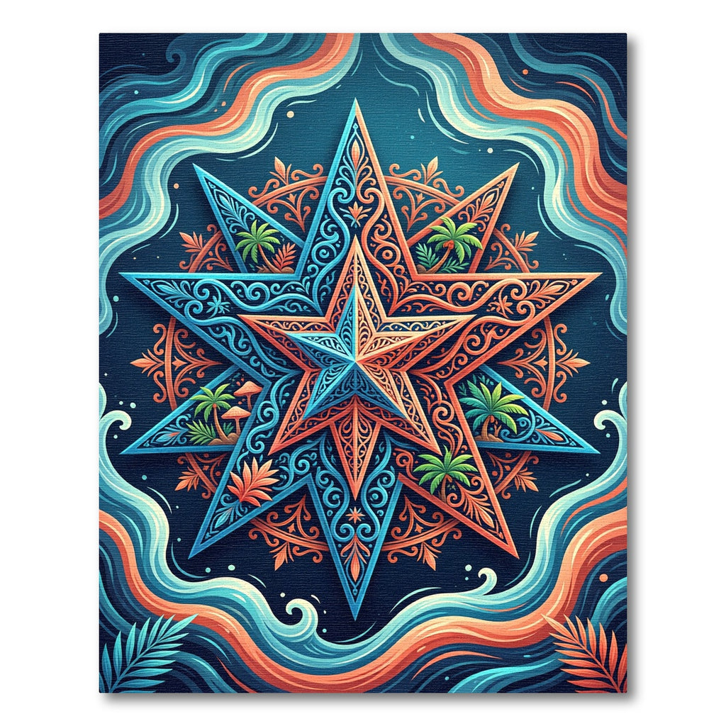 Celestial Star Tropical Wave Art Rug