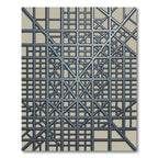 Modern Steel Geometric Grid Rug