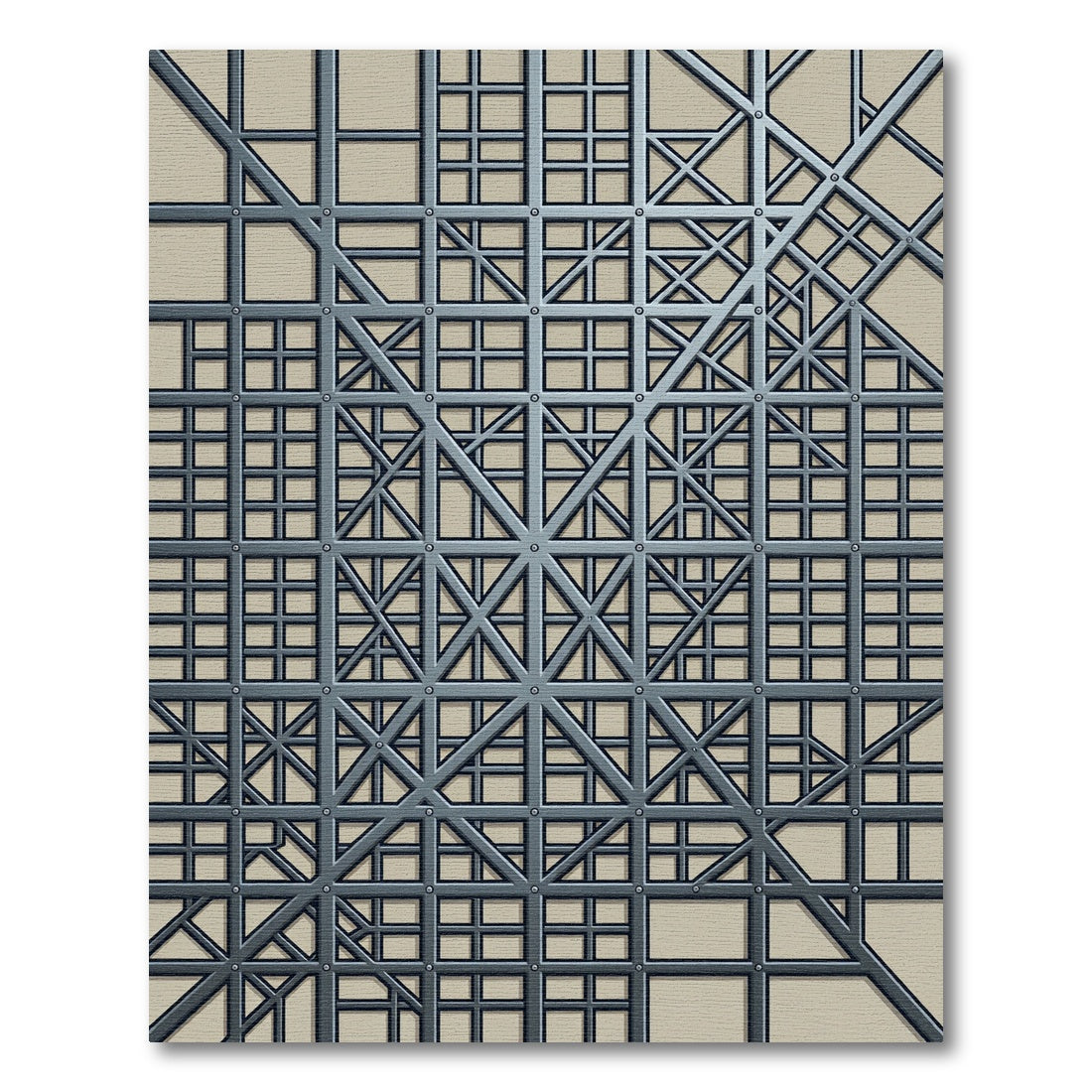 Modern Steel Geometric Grid Rug