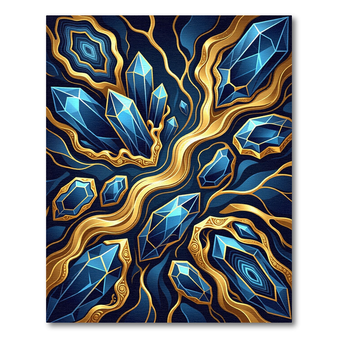 Elegant Sapphire Crystal Golden Vein Art Rug