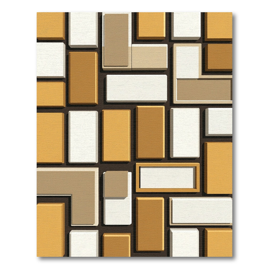 Modern Ochre Geometric Rectangles Rug