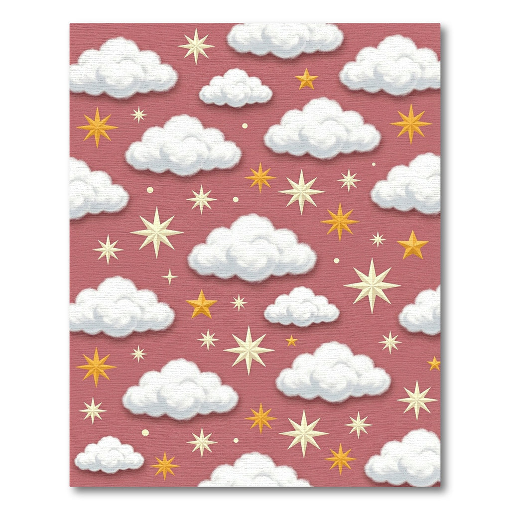 Whimsical Dusty Rose Cloudy Celestial Night Rug