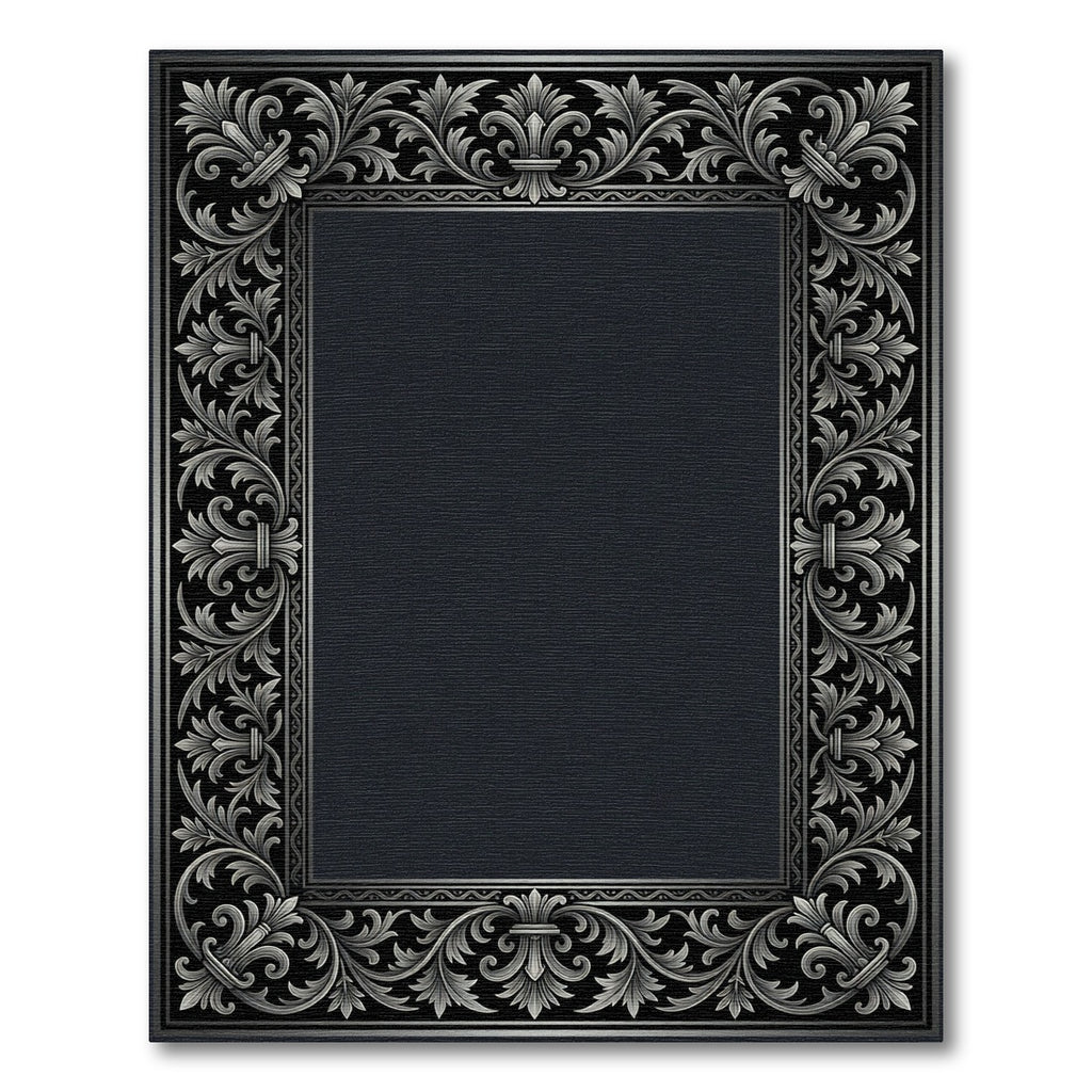 Ornate Charcoal Silver Acanthus Scroll Rug