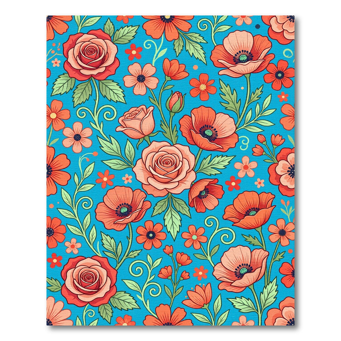 Orange Rose Poppy Floral Meadow Rug