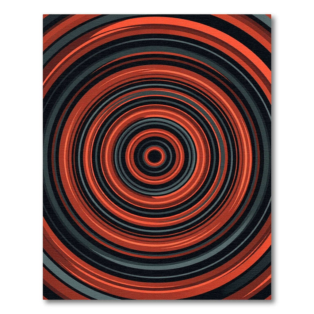 Bold Crimson Black Concentric Circular Rug