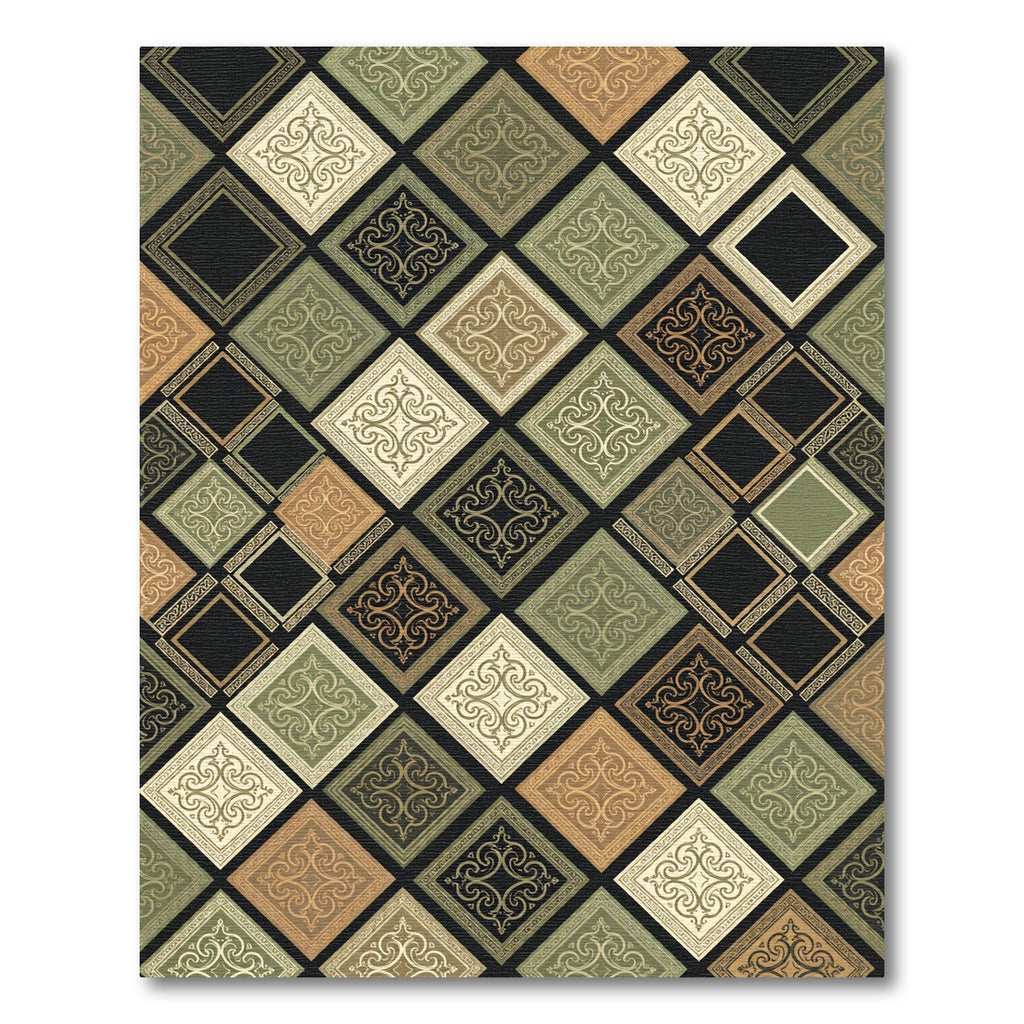 Ornate Earthy Geometric Damask Grid Rug