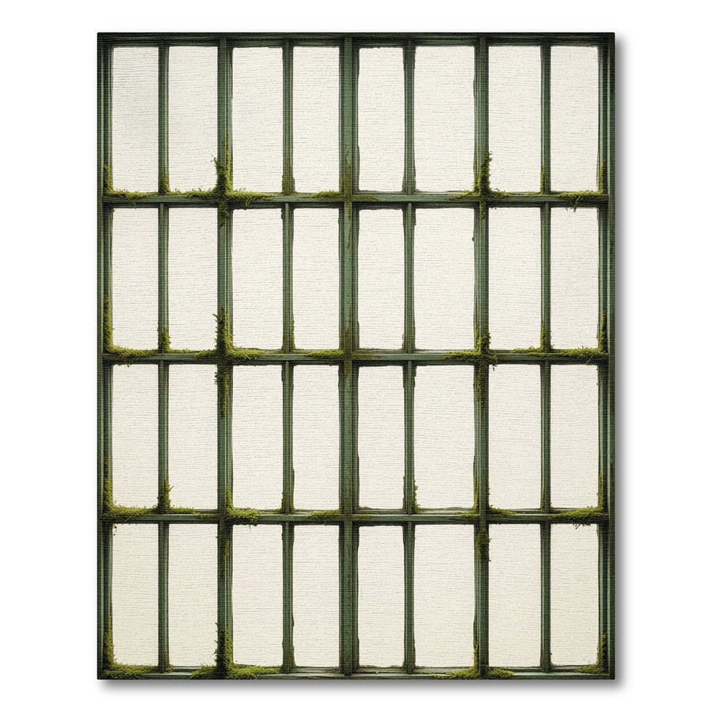 Minimalist Forest Green Grid Window Frame Rug
