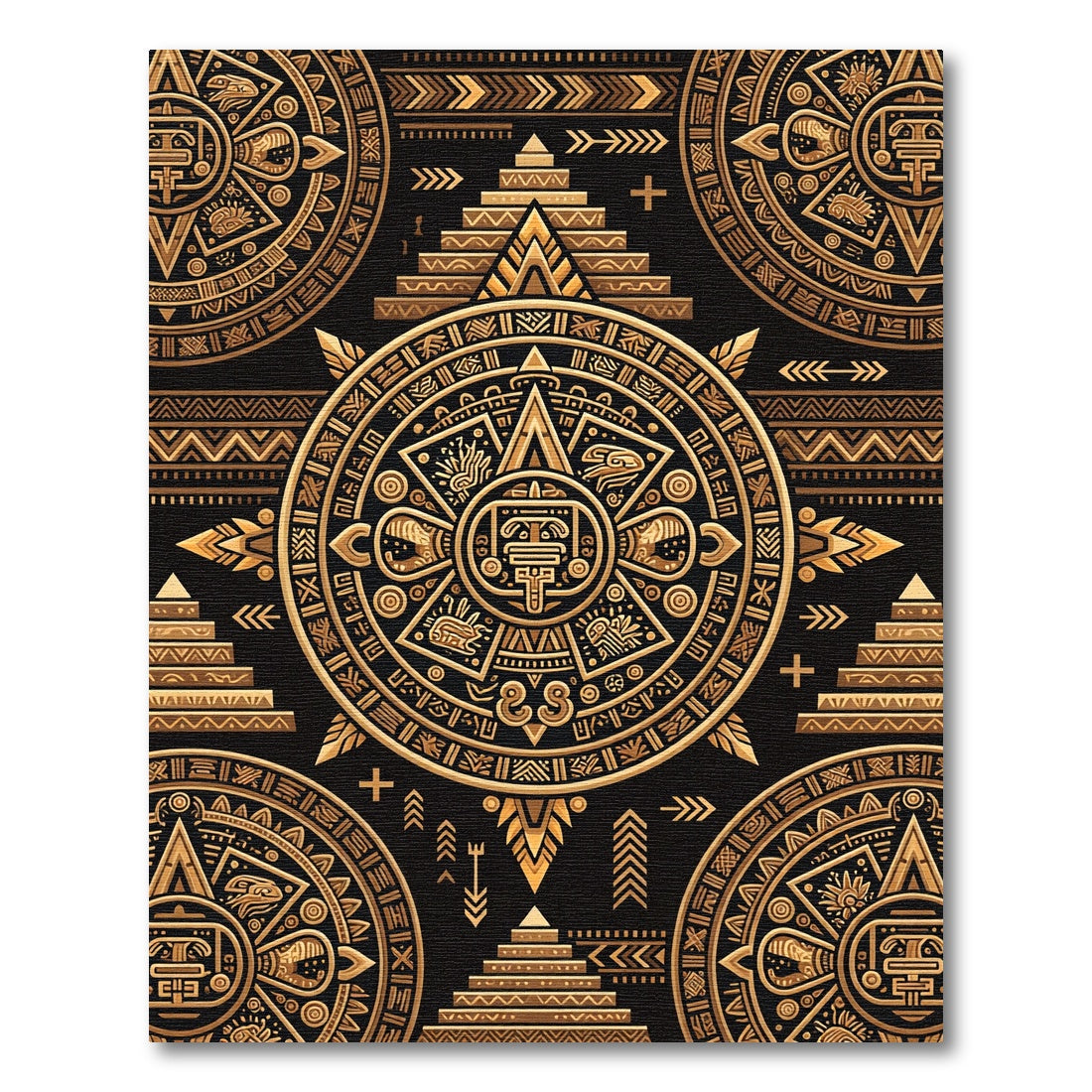 Gold Sun Stone Pyramid Motif Rug