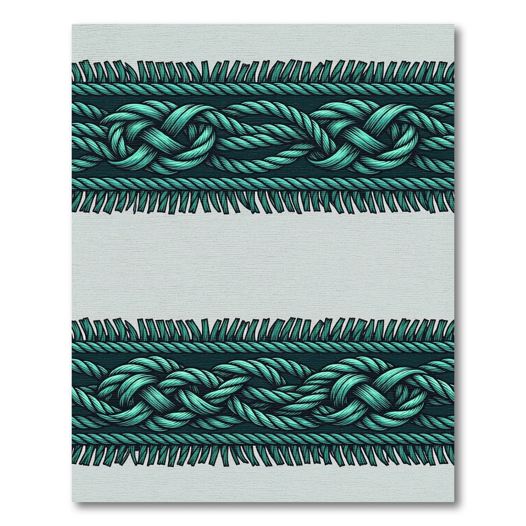 Teal Nautical Rope Border Fringe Rug