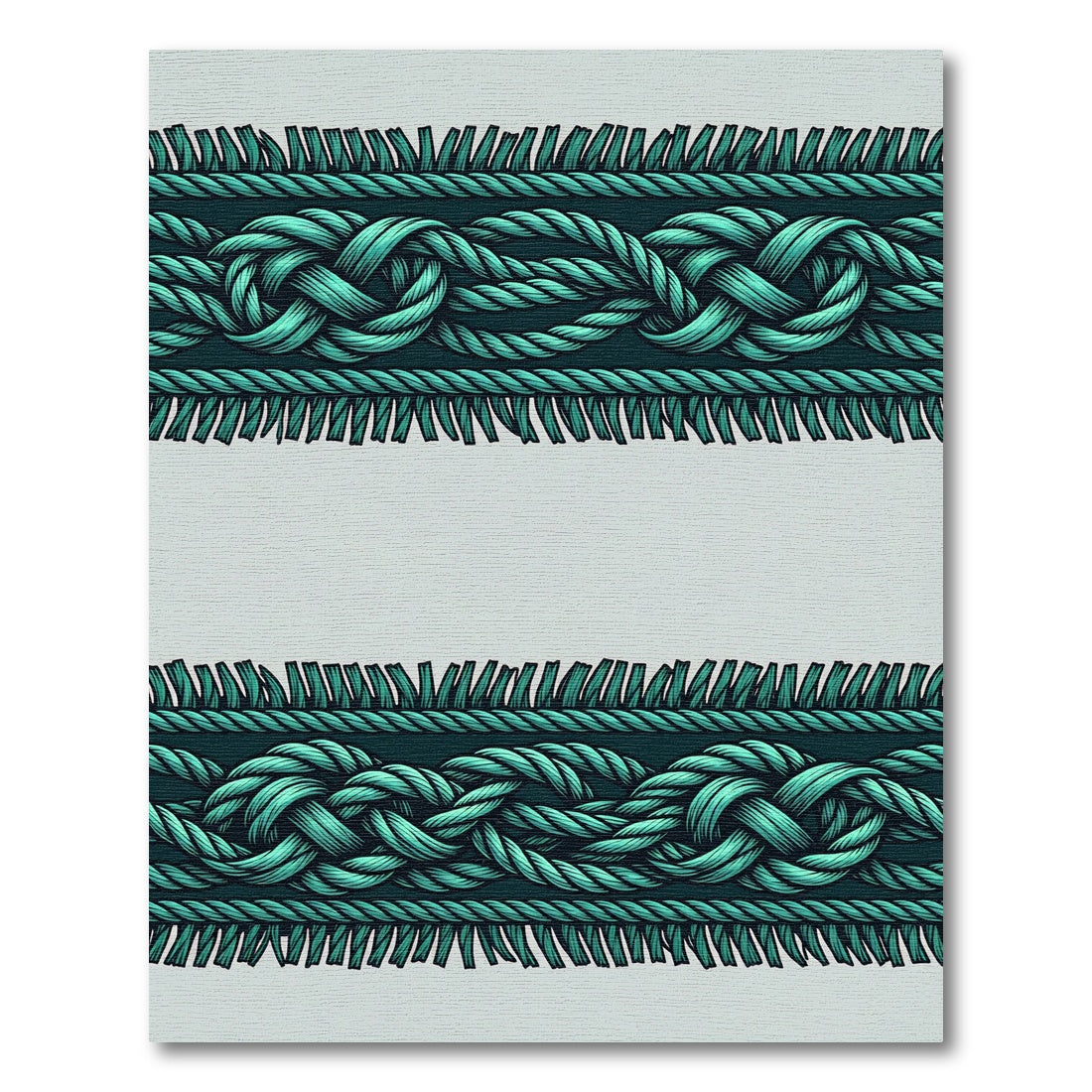 Teal Nautical Rope Border Fringe Rug