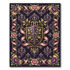 Regal Plum Floral Crest Scroll Emblem Rug