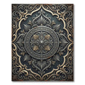 Ornate Silver Gold Damask Medallion Rug