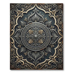 Ornate Silver Gold Damask Medallion Rug