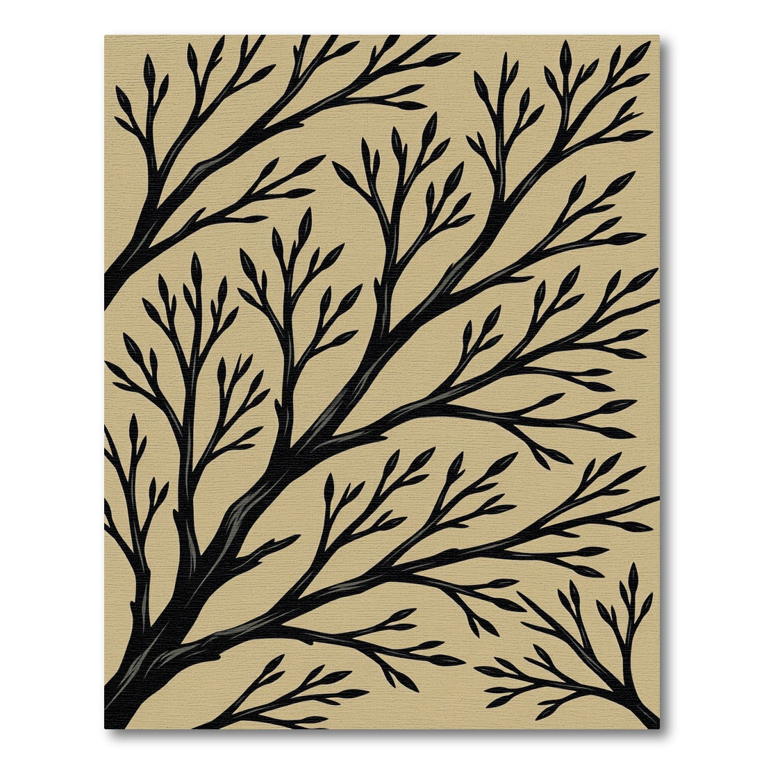 Minimalist Black Branching Tree Earthy Rug