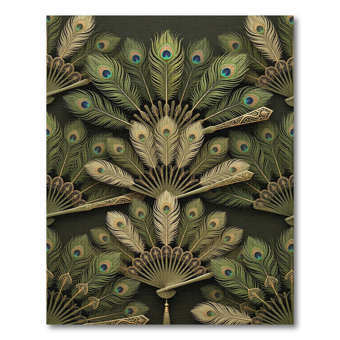 Golden Green Feathered Fan Assemblage Rug