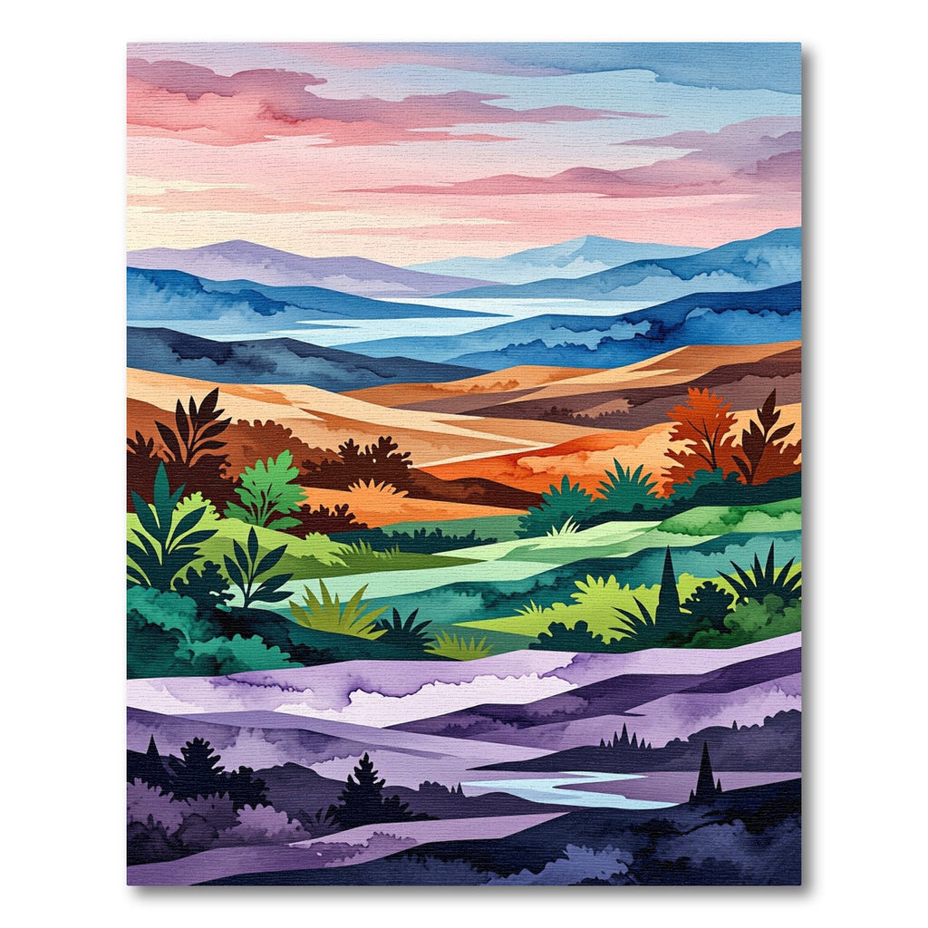 Watercolor Mountain Sunset Landscape Rug