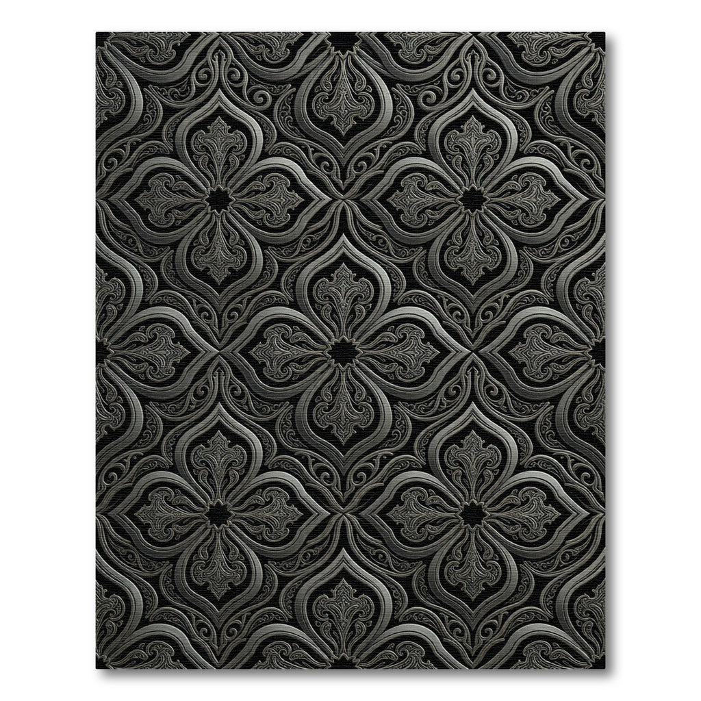 Ornate Silver Arabesque Scroll Rug