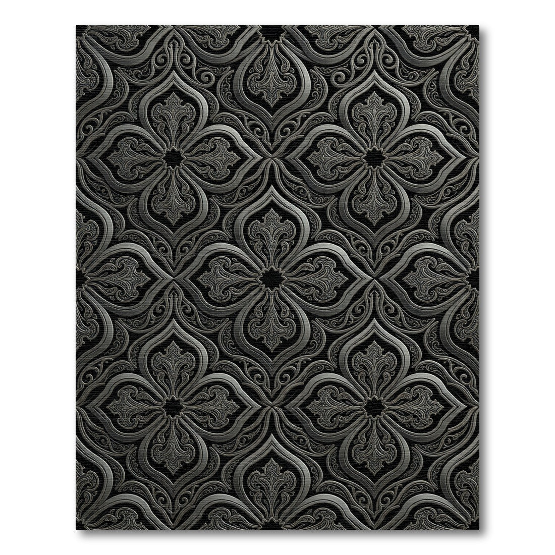 Ornate Silver Arabesque Scroll Rug