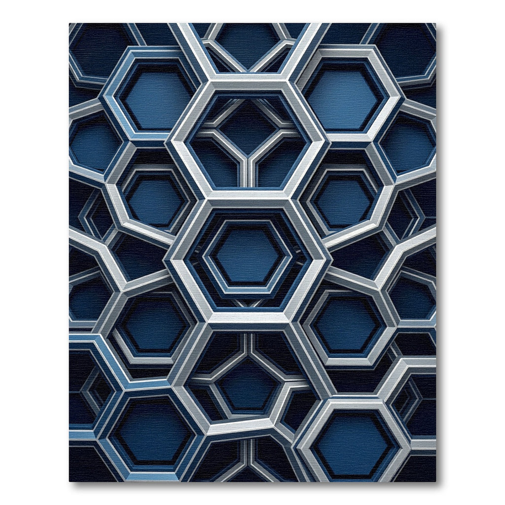 Geometric Navy Sapphire Interlocking Hexagon Rug