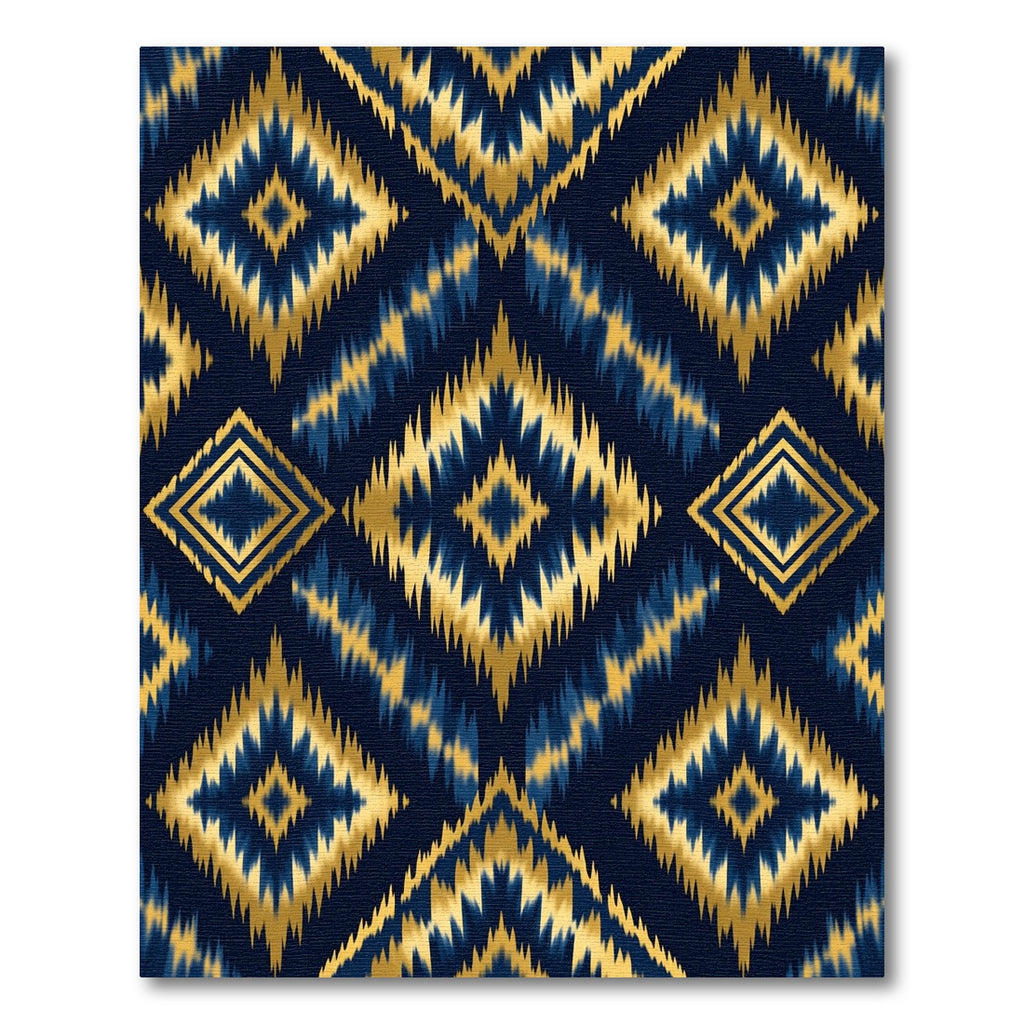 Gold Navy Ikat Geometric Diamond Rug