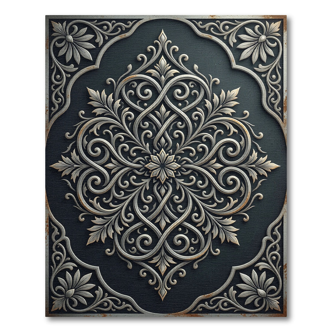 Elegant Slate Gray Ornate Scrollwork Rug