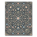Elegant Floral Scroll Navy Rose Rug