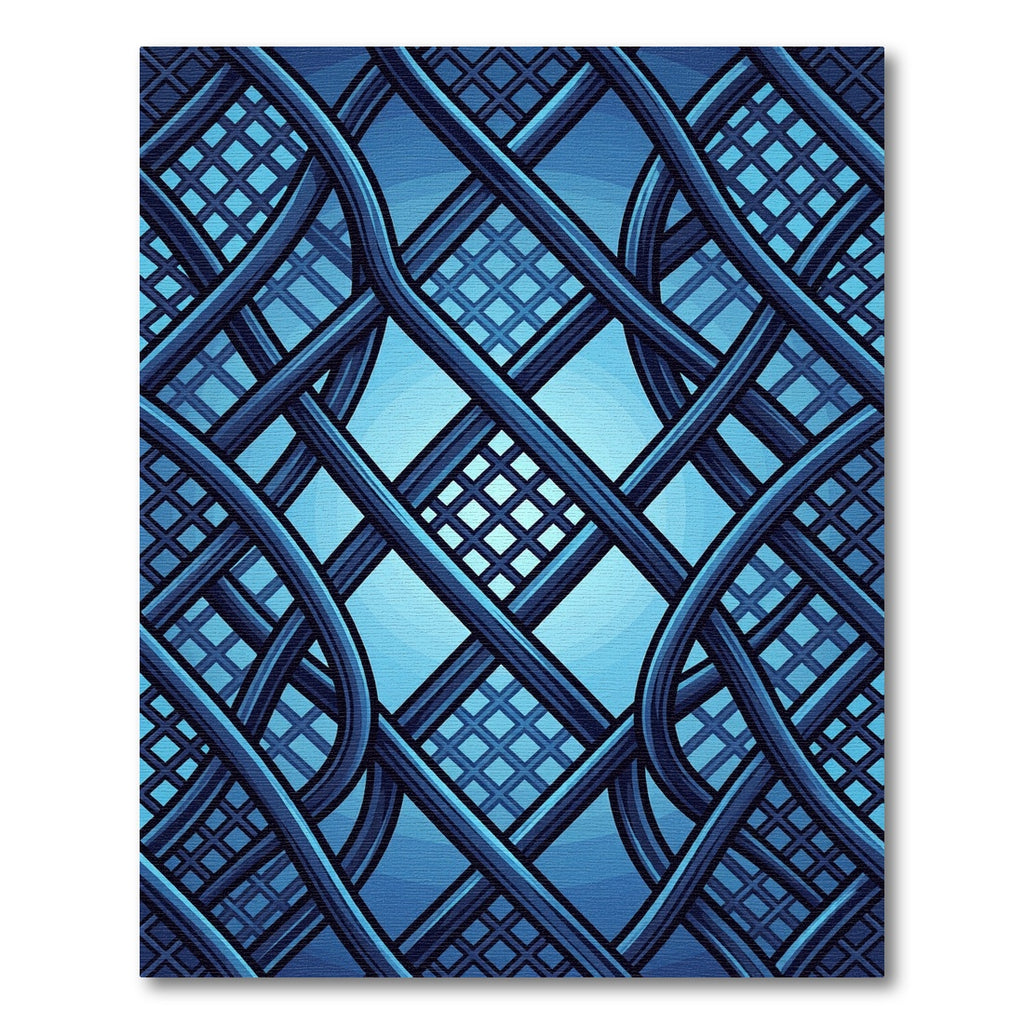 Azure Interwoven Grid Abstract Geometric Rug