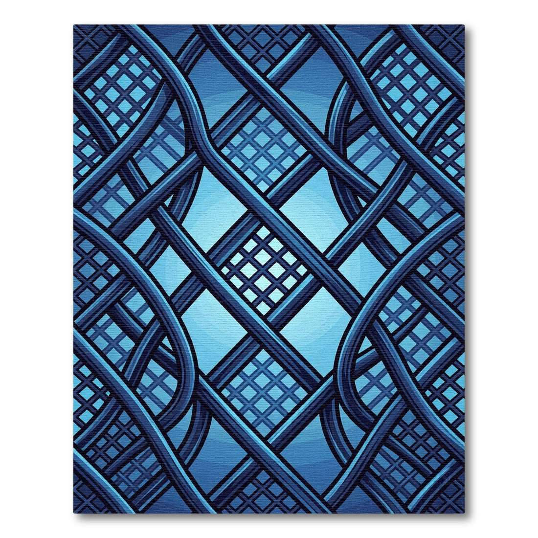 Azure Interwoven Grid Abstract Geometric Rug