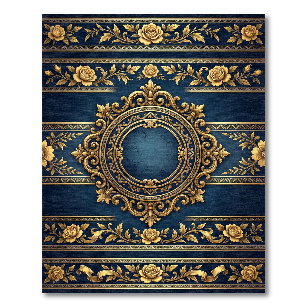 Elegant Navy Royal Gold Floral Medallion Rug