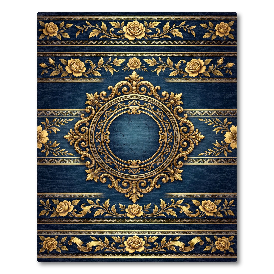 Elegant Navy Royal Gold Floral Medallion Rug