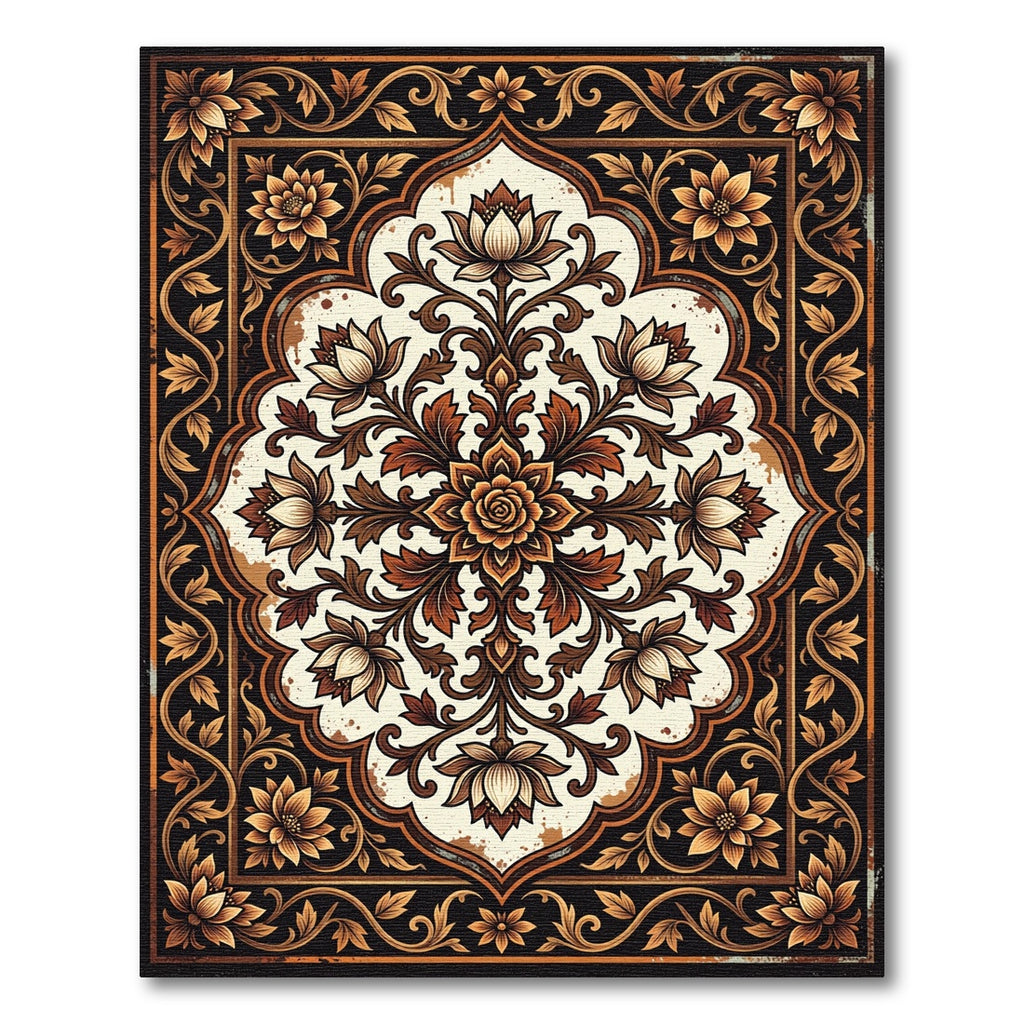 Ornate Amber Floral Arabesque Rug