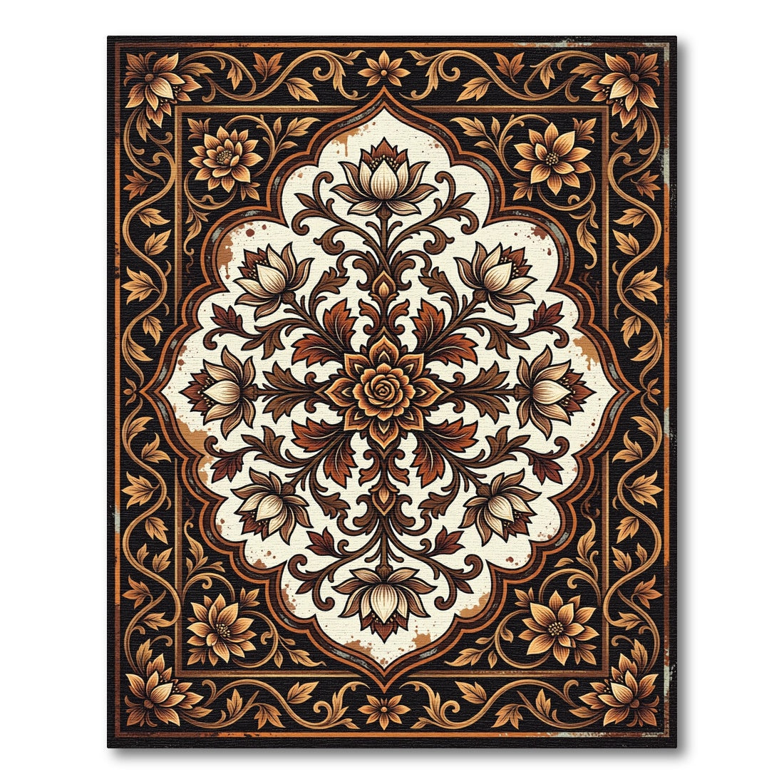 Ornate Amber Floral Arabesque Rug