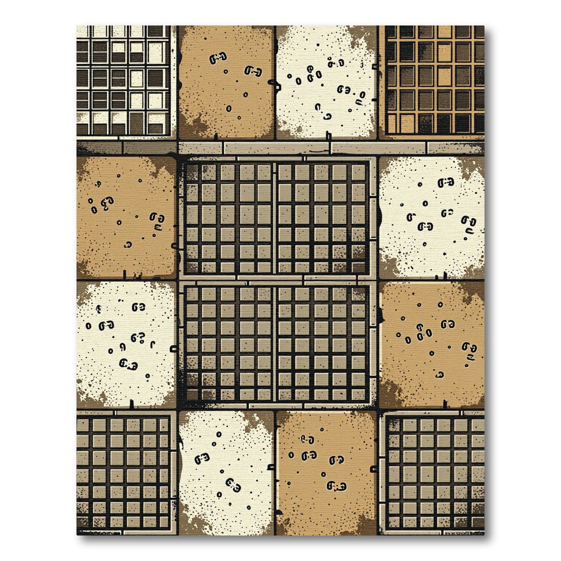 Distressed Gridded Earth Tone Squares Rug